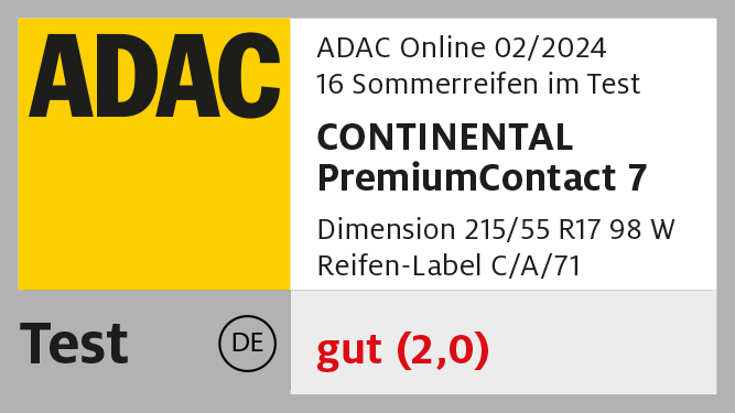ADAC test - PremiumContact 7 - 215/55 R17 98W