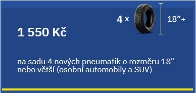 v kategorií osobních automobilů, lehkých užitkových vozidel a SUV o velikosti 18” – 1550 Kč (slovy: tisíc pět set padesát korun českých)