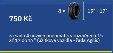 v kategorií lehkých užitkových vozidel (Agilis) o velikosti 15” – 750 Kč (slovy: sedm set padesát korun českých)